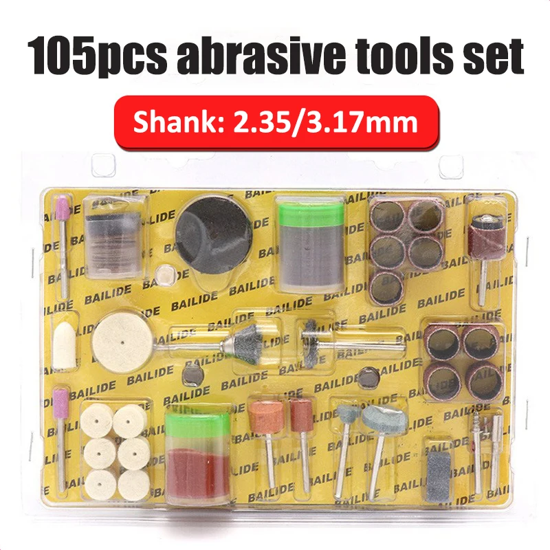 105pcs Rotary Tool Accessories 2.35/3mm Shank Diamond Sanding Grinding Polishing Cutting Engraving Bit Set for Dremel Mini Drill