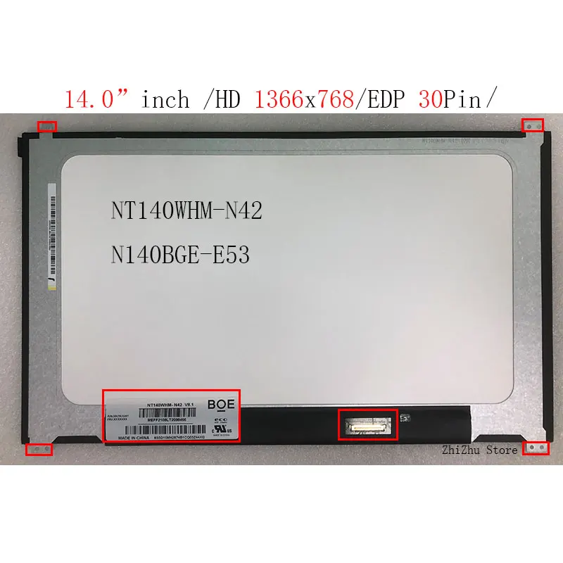 Imagem -02 - Tela Lcd Portátil 30 Pinos para Dell Latitude 7480 7490 7468 Grau Testado a 1366*768 Edp Nt140whm-n42 N140bge-e53