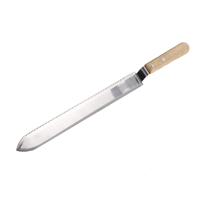 Honey Cutting Knife with Wooden Handle Stainless Steel Blade Beekeeping Tool Flat Mouth Single And  Double Tooth Edges To Choose