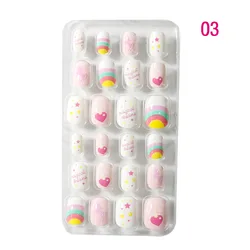 24PCS/Set  Candy False Nail Tips Children Cartoon Full Cover Kid Glue Self Fake Nail Art for Girls Manicure Tips Nail Decor