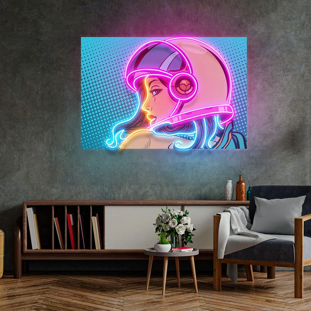 Astronaut Girl Neon Light Women Cave Wall Art Astronaut Female Pop Art Neon Sign Home Office Bedroom Wall Decor LED Light Signs