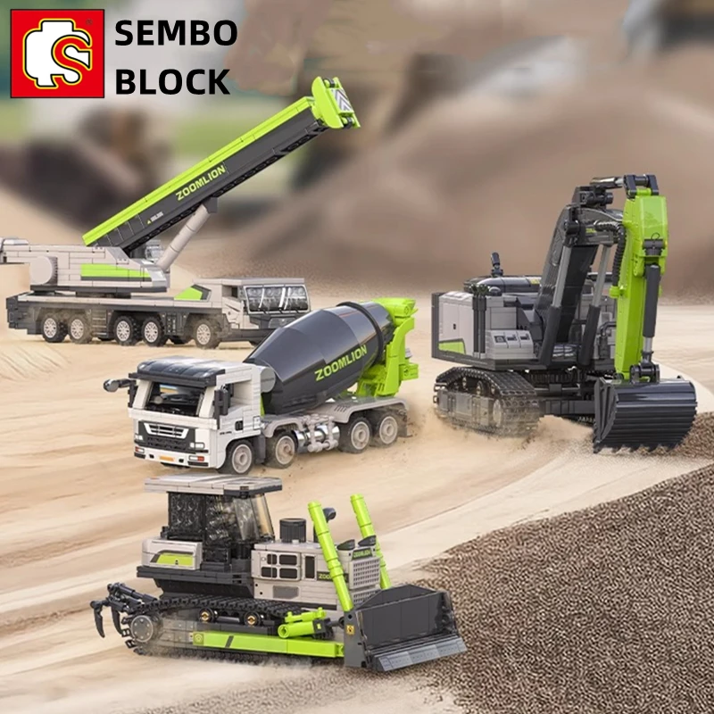 

SEMBO engineering truck crane building block bulldozer concrete mixer truck ornaments excavator model assembly children's toys