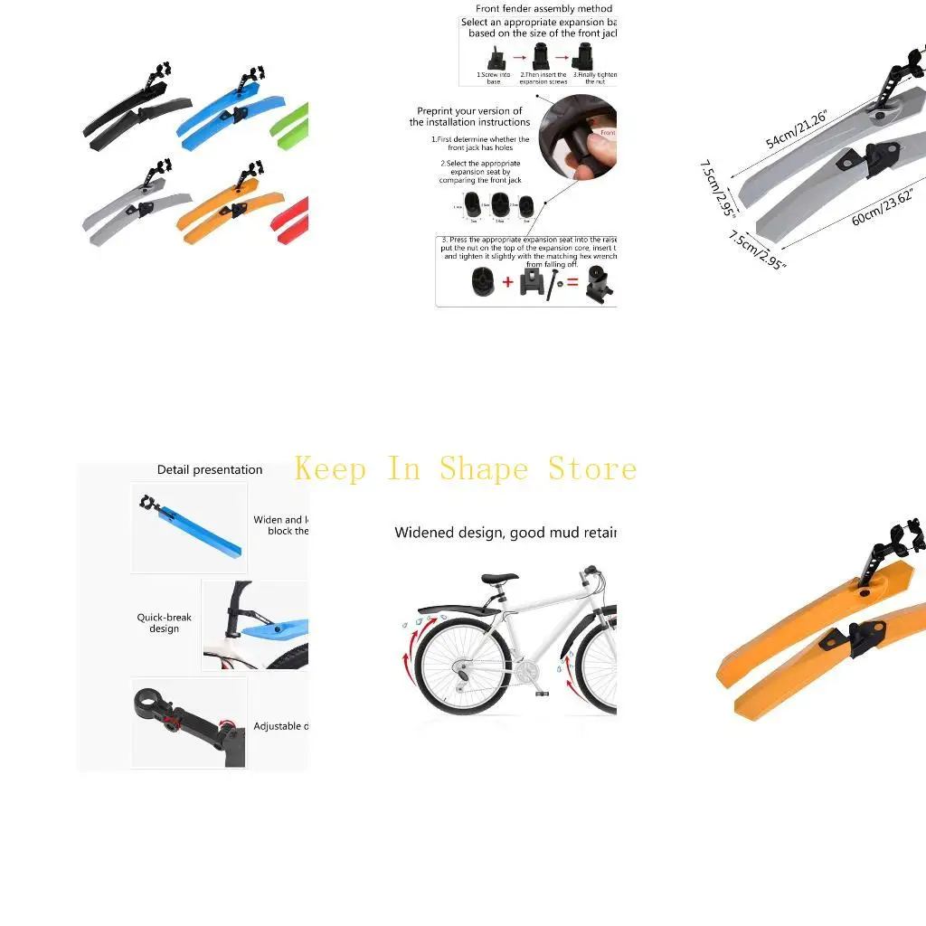 

U1JC Bike Set Adjustable Front Rear Bicycles MTB Mud Guard Cycling Splash Guard for Mountain Road Bike Riding