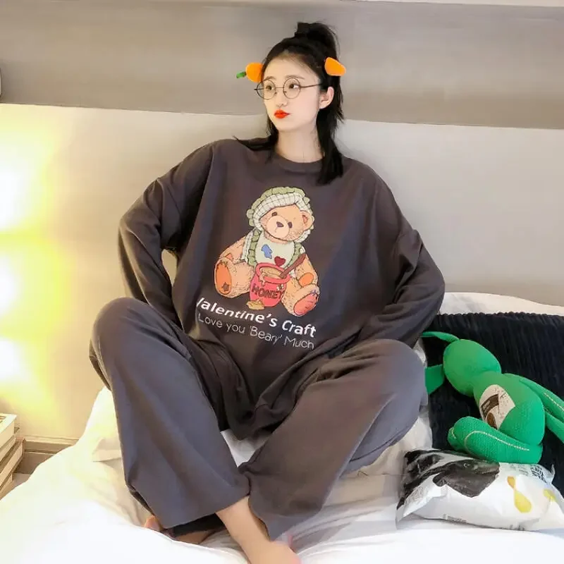 

Cartoon Pure Cotton Pajamas Female Thicken Warm Fashion Long Sleeve Sweatshirt Suit Girls Comfortable Soft Home Clothing Suit