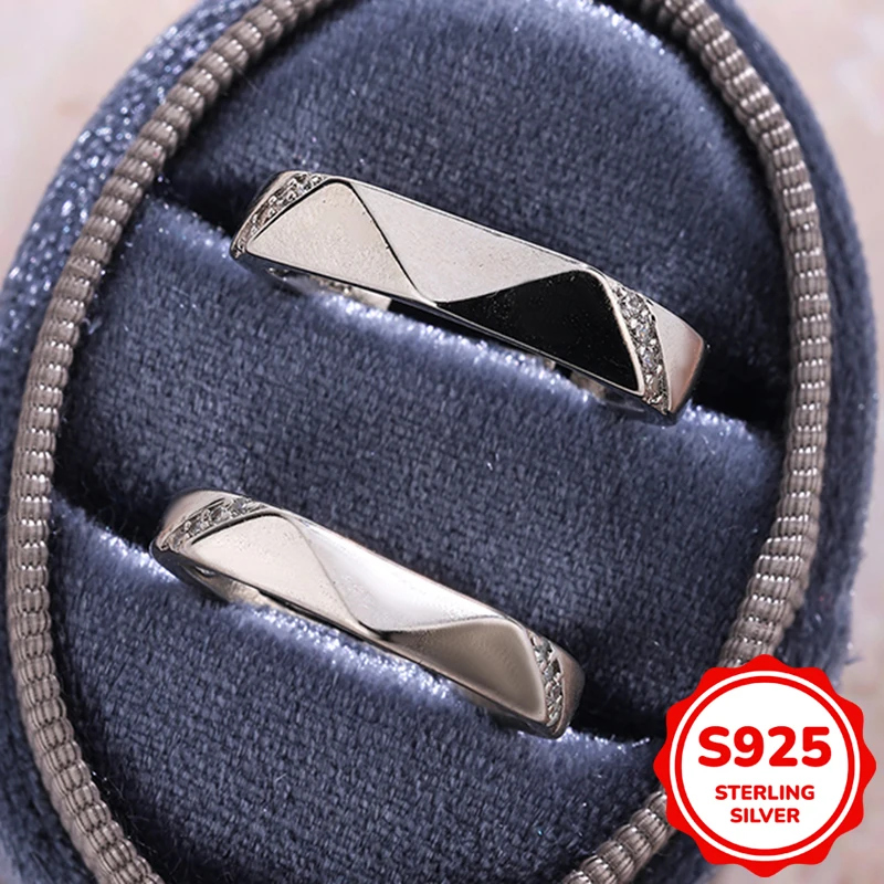 

Creative authentic S925 sterling silver round diamond crystal couple ring women's men's proposal engagement gift jewelry