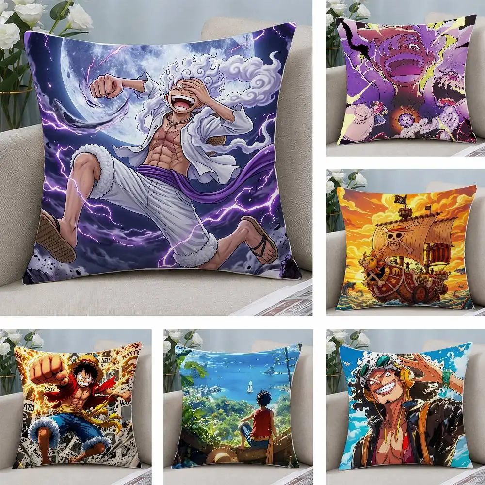 One Piece Gear Five Luffy Anime Plush Pillow Cover Soft Short Plush Cushion Cover For Sofa Bedroom Home Decor Gift Decoration