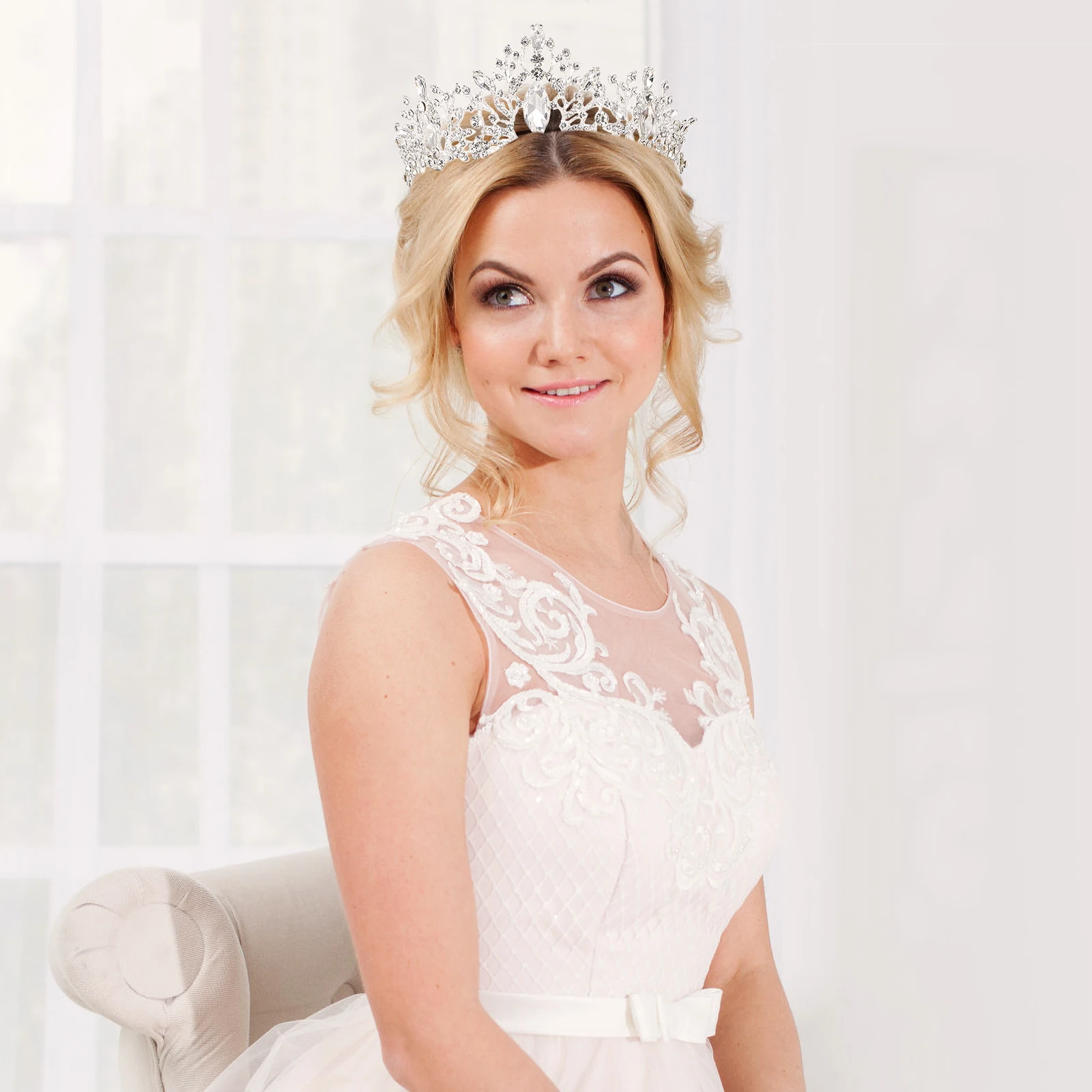 

Elegant Wedding Crown Diamond Headb Hair Accessories Bridal Photoshoot Stylish Tiara Banquet Party Dress Headdress Prop Silver