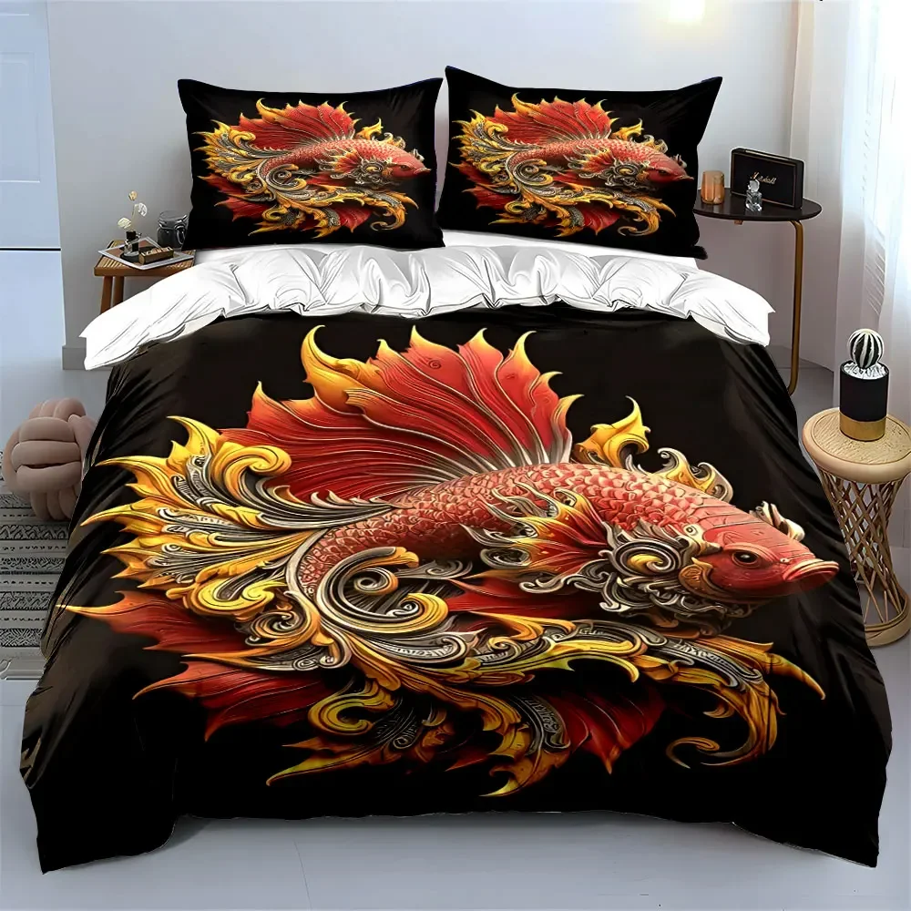 Luxury Fish Artwork Decoration Set Soft Comfortable Duvet Cover Bedding Set Included 1*Duvet Cover & 2*Pillowcases, gift