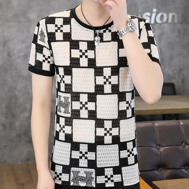 تي شيرت رجالي ضيق مطبوع هندسي ، تجفيف سريع ، تنفس ، راحة ، تي شيرت اجتماعي ، ملابس نوادي ليلية ، كاجوال ، صيفي #5