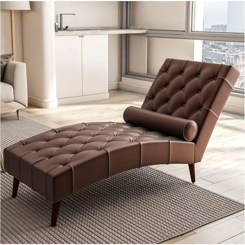 

Lounge Chaise, Modern and PU Leather Sofa with Tufted Back, Mid Century Chaise Lounge Indoor with Curved Design, Lounge Chaise