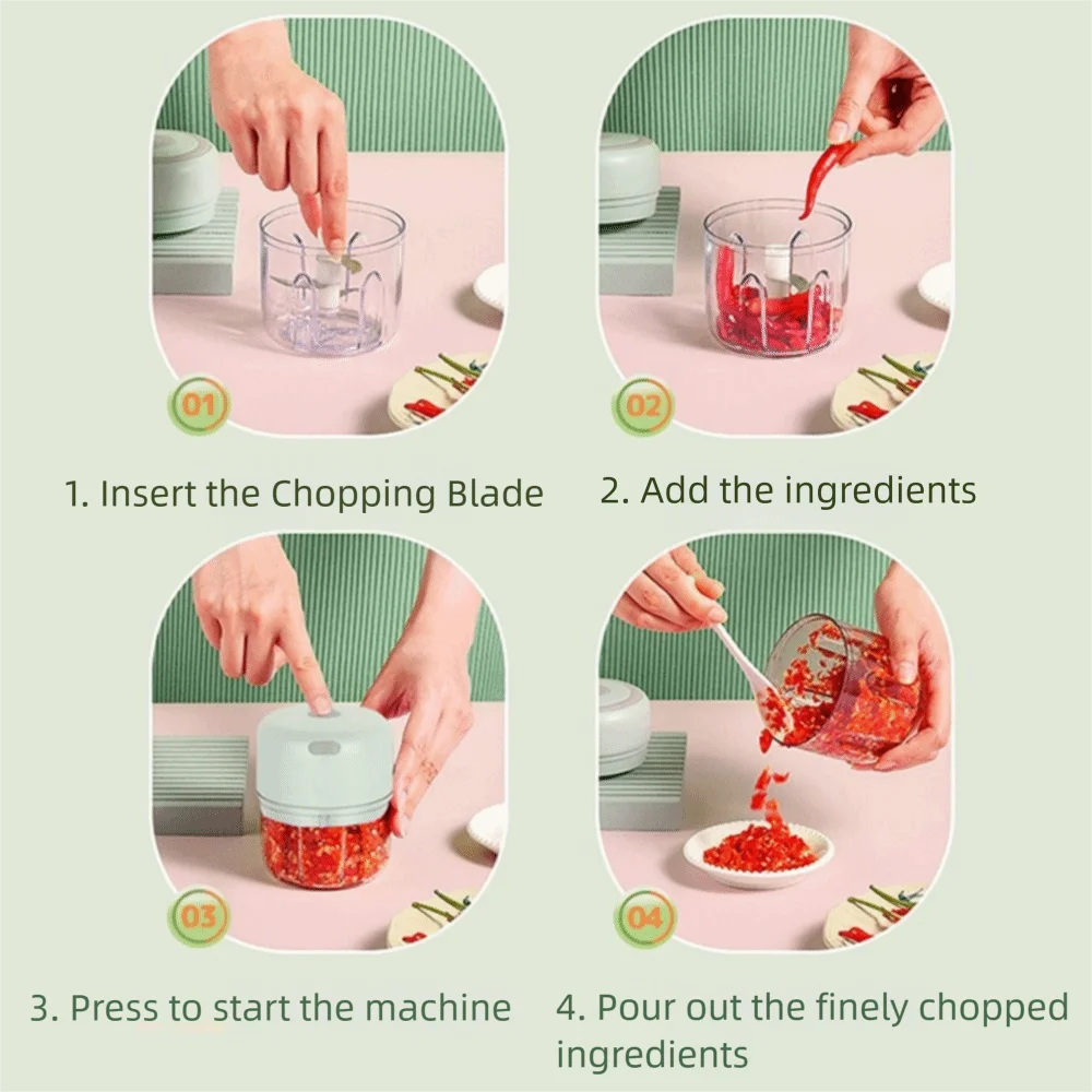 Wireless Electric Food Chopper Household 100/250ml Mini Food Processor Plastic Rechargeable Garlic Masher Machine