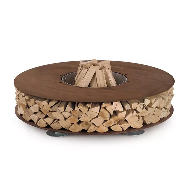 

Outdoor Heavy Duty Corten Metal Round Fire Pit Table With Seats