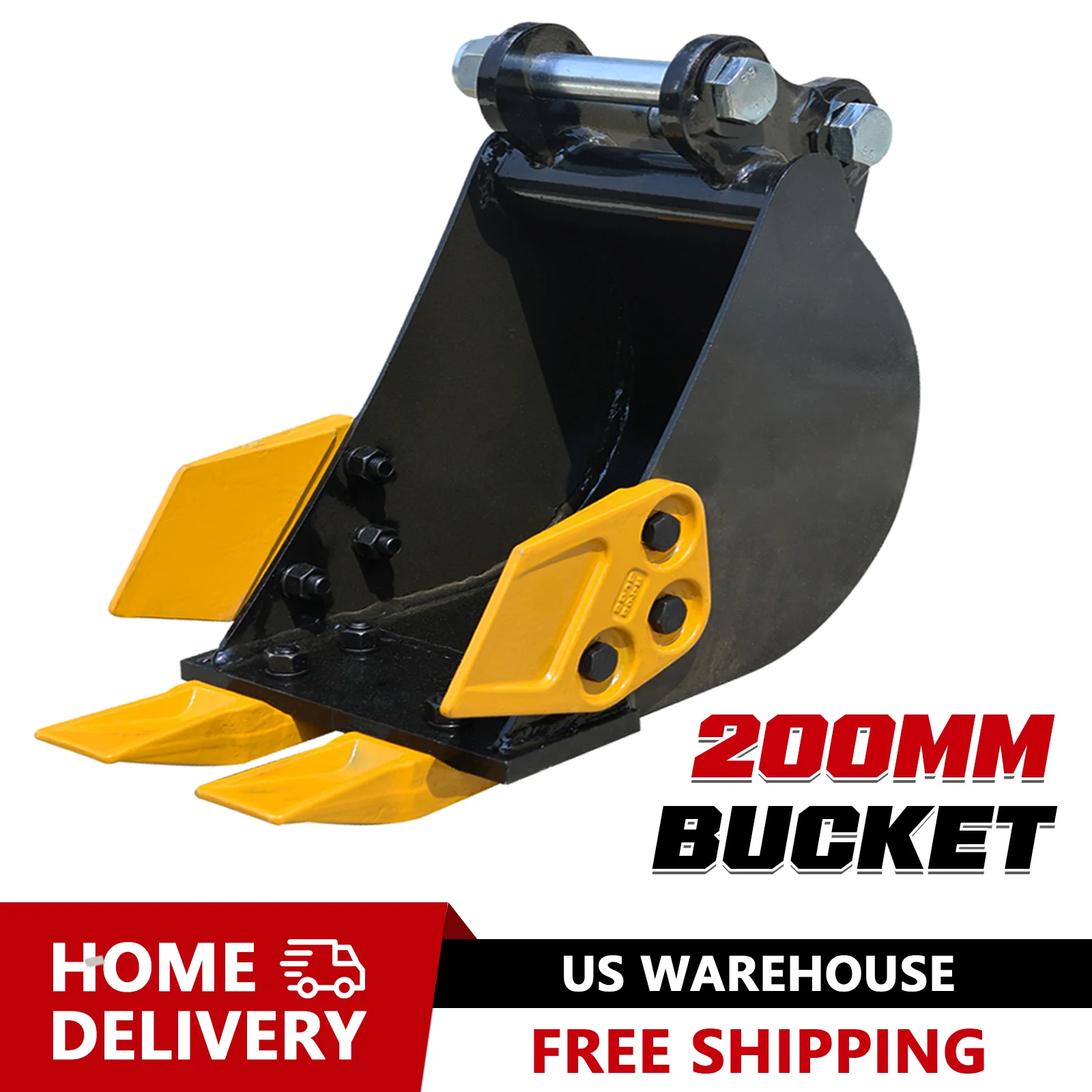 200mm(7.87in) Mini Excavator Digging Bucket with Teeth, 92mm Pin Span 25mm Pin Hole, Narrow Trenching Bucket Attachment for 1-2 Ton Small Excavator