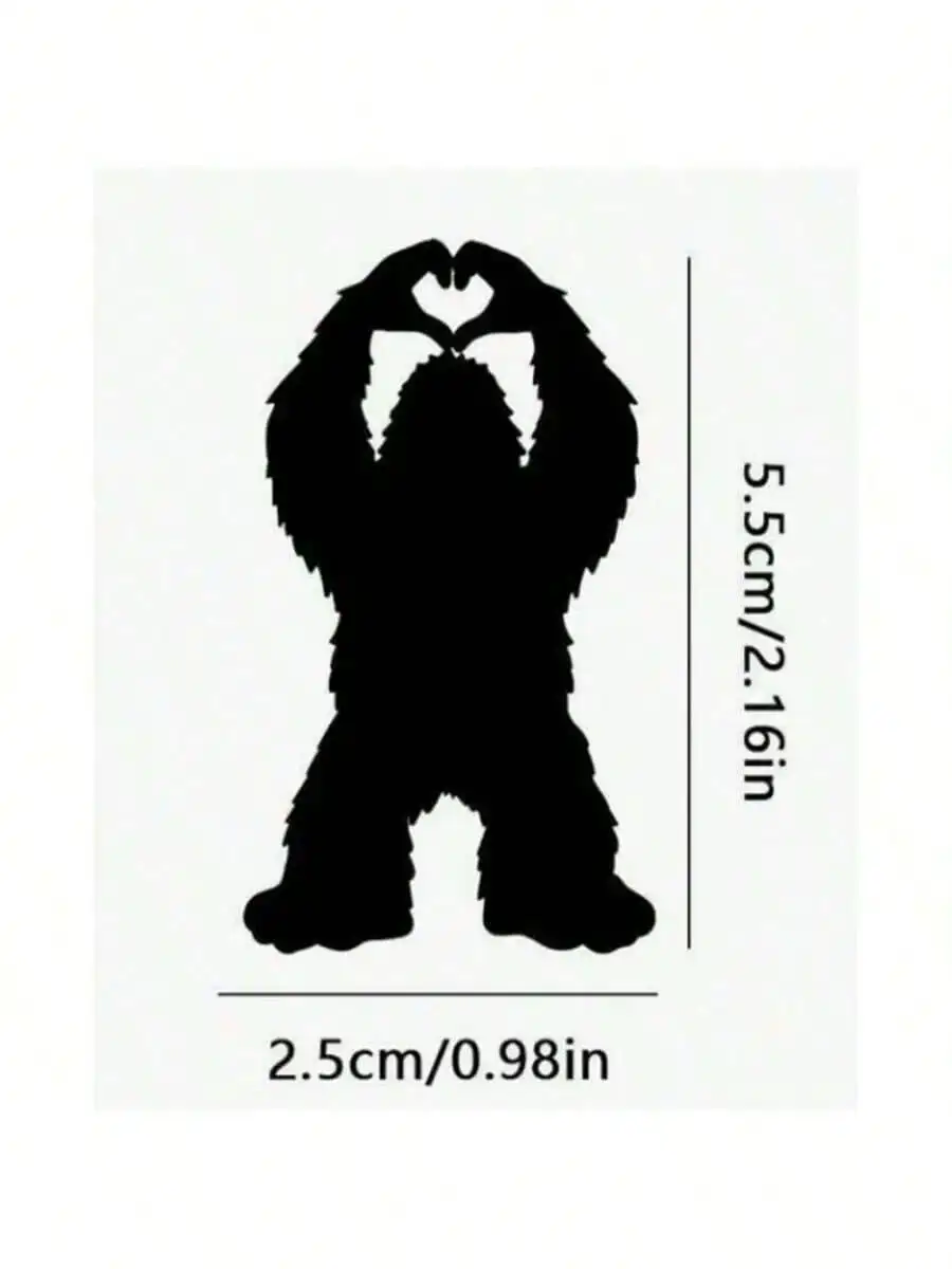 Bigfoot Love Gesture Car Sticker, Cute Sasquatch Making Heart Decal, Black Vinyl
