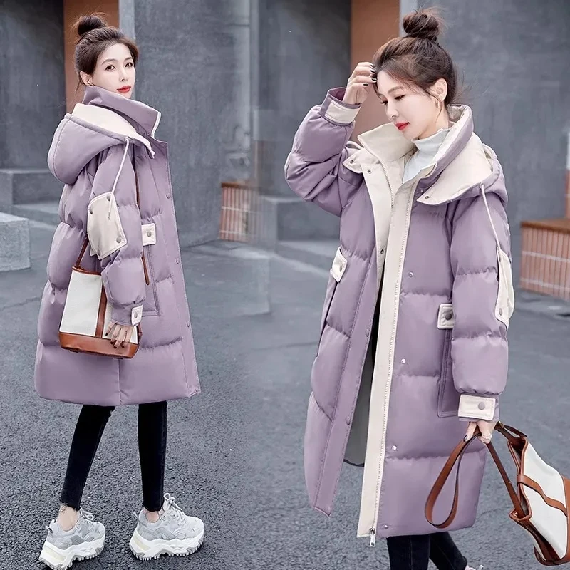 Mode vers le bas manteau femmes Parkas 2025New hiver chaud coton rembourré manteau à capuche longue épaissir coupe-vent dames vêtements d'extérieur amples haut