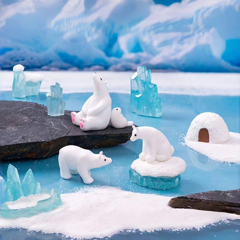 1PC Simulation Miniature Glacier Polar Bear Seal Doll Ornament Fairy Garden Accessories Home Decoration DIY Supplies