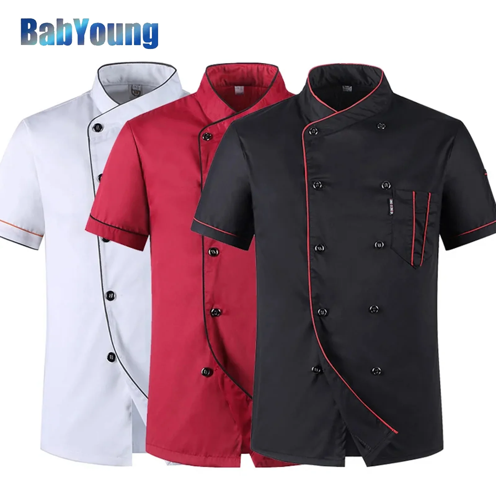 

Short Sleeve Restaurant Chef Kitchen Work Uniforms Double Breasted Sushi Bakery Cafe Waiter Catering Food Service Jackets Aprons