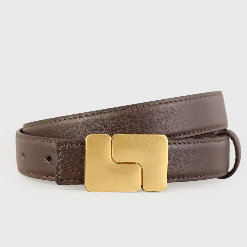 

2026 New Genuine Leather Women's Belt, Niche Waist-Cinching Belt for Jeans, Suits, and Dresses, with Gold Buckle Decoration