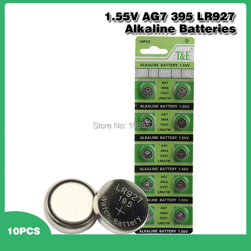 10 ชิ้น/แพ็คขายAG7 แบตเตอรี่อัลคาไลน์G7 LR57 LR927 SR927W 395 เหรียญเซลล์ปุ่ม 1.55Vสำหรับนาฬิกาของเล่นremote
