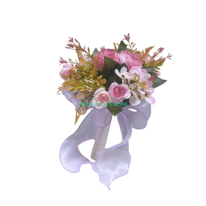 E15E مثل مثل زهرة الحرير باقة الزفاف واقعية زهرة الورد إكسسوار الزفاف #2