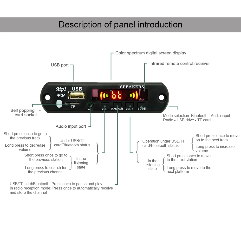 Placa decodificadora de reproductor MP3 de 5/12V, USB, TF, Radio FM, Compatible con Bluetooth 5,0, módulo de reproductor de música inalámbrico, Audio sin pérdidas para coche