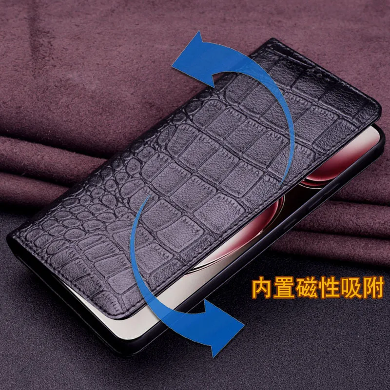 Wobiloo-Funda de cuero genuino para Oppo Reno12 Reno 12 Pro, billetera de lujo, funda de teléfono de negocios, funda con ranura para tarjeta de crédito y Dinero