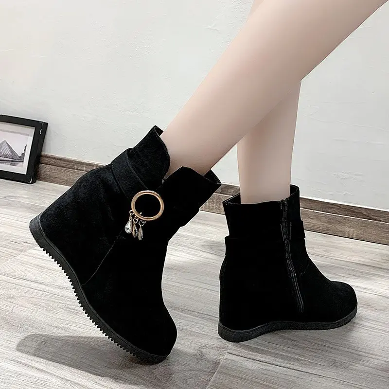 Women Boots 2022 Winter Mid Heel Snow Boots Women Fashion Ladies Ankle Boots Suede Cotton Boots for Women Zapatos Mujer