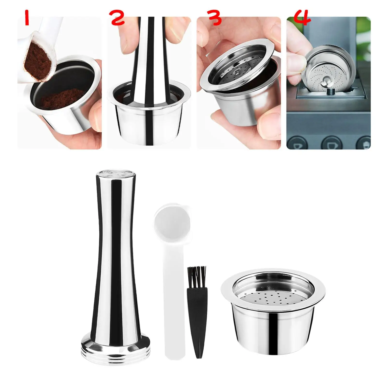 1 Set Coffee Capsule Stainless Steel Capsules Reusable Refillable Pods for ALDI