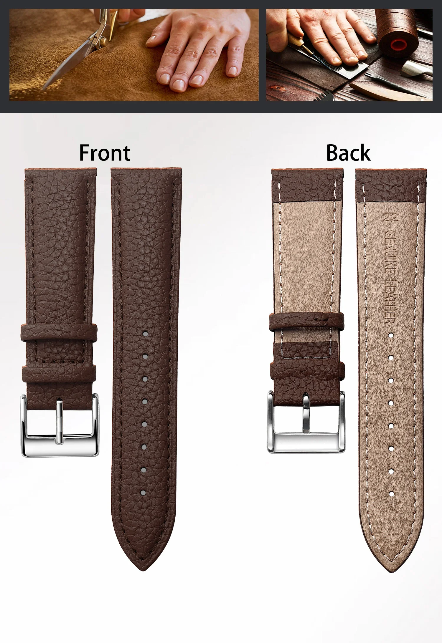 Genuine Leather Watch Band, Multiple Sizes