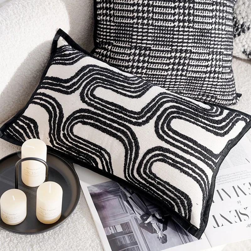 30X50/45X45CM Black French Throw Pillow Cover Retro Modern Stamping Waist Cushion Cover Decor Home Decorative Pillowcase
