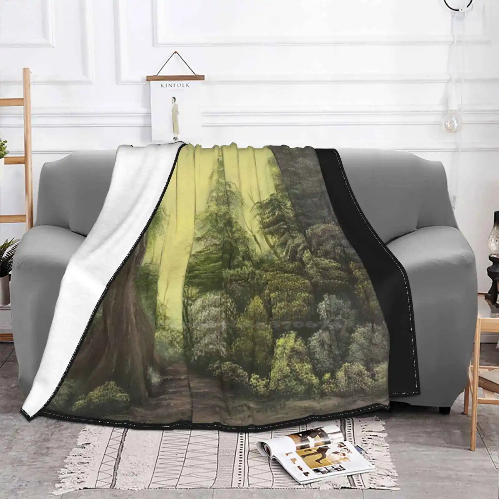 Forest Path All Sizes Soft Cover Blanket Home Decor Bedding Bob Ross Happy Little Trees Forest Path Deep Woods Green Yellow