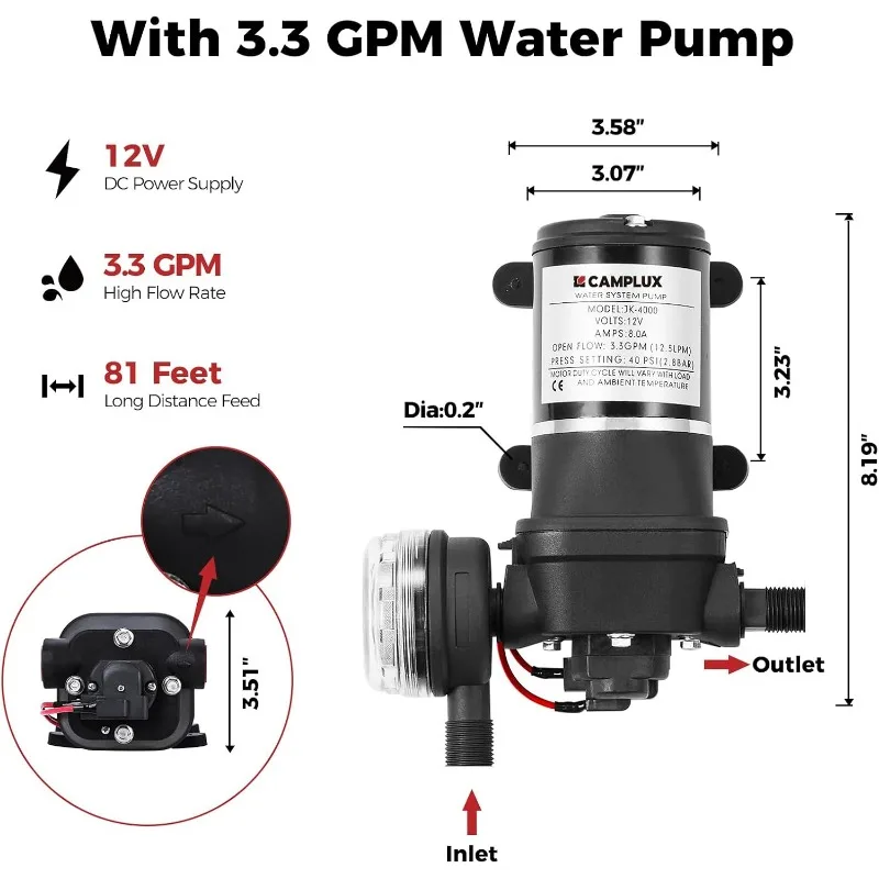 CAMPLUX Portable Tankless Water Heater with Pump F10 Pro,2.64 GPM Propane Gas Water Heater with Pump Tank Pack Kits,First Series