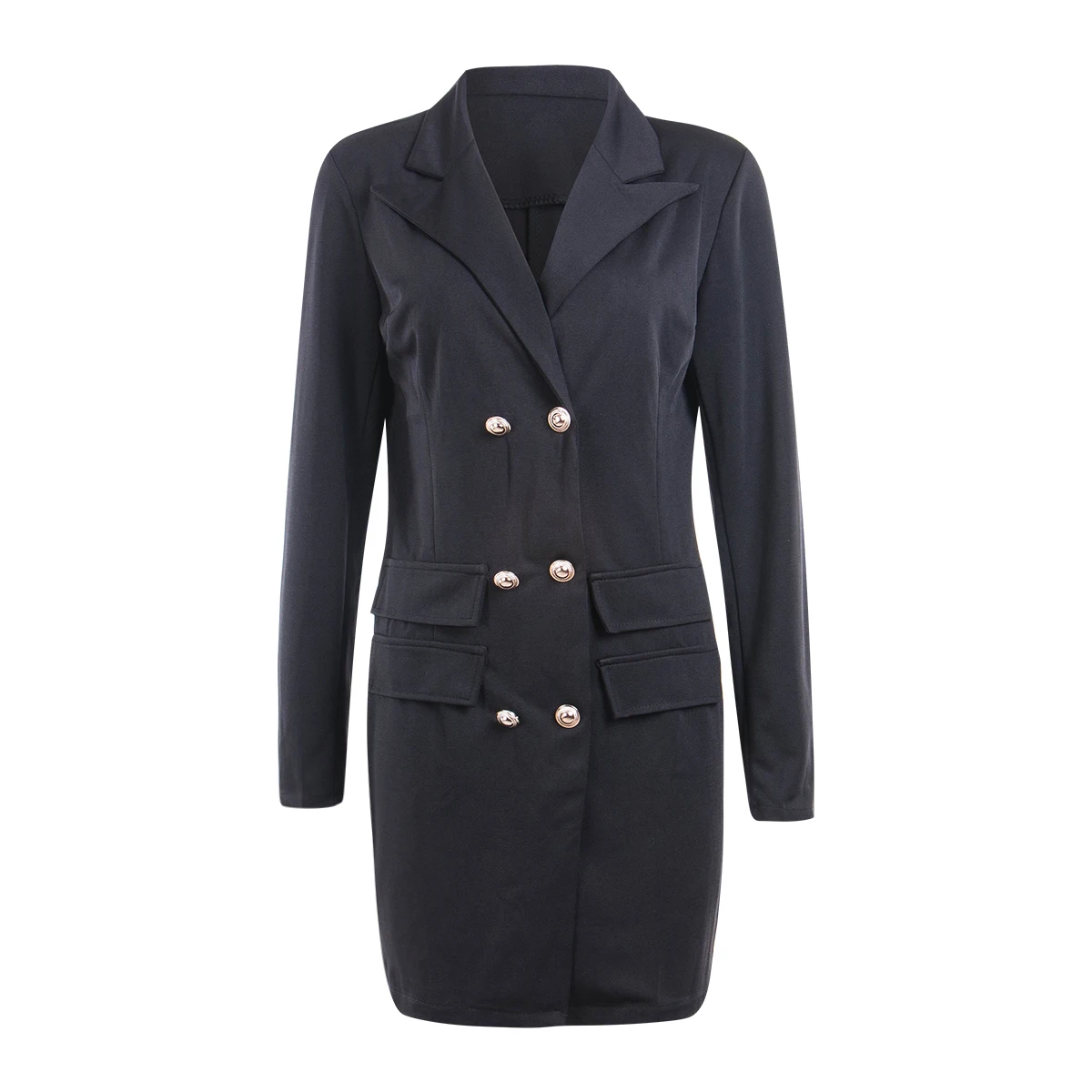 Women Formal Blazer Solid Color Long Sleeve Button Down Long Coats Jacket Lady Office OL Business Dresses Outerwear