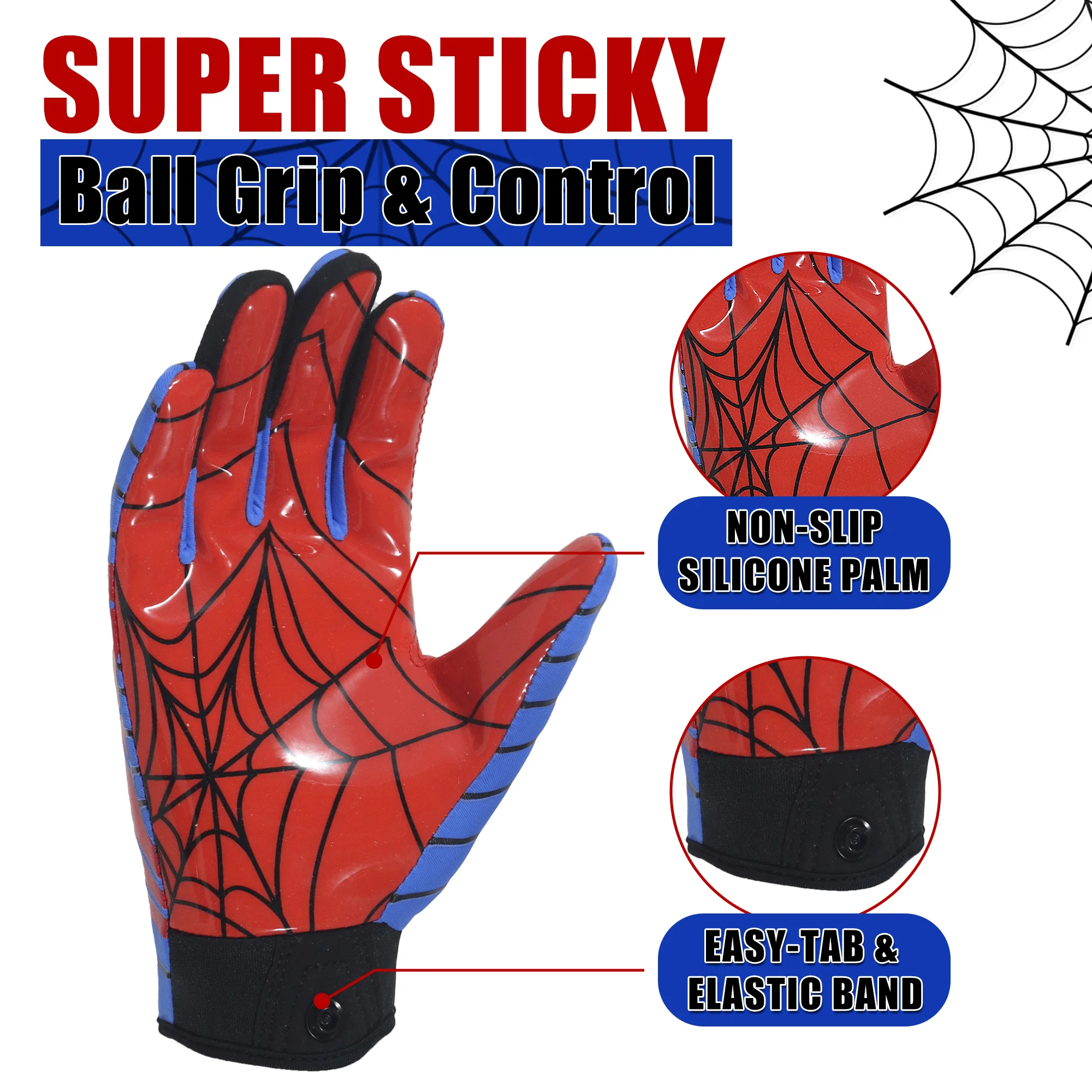 HANDLANDY Classic design Youth Rugby Gloves spider silk great grips holding American Football Gloves