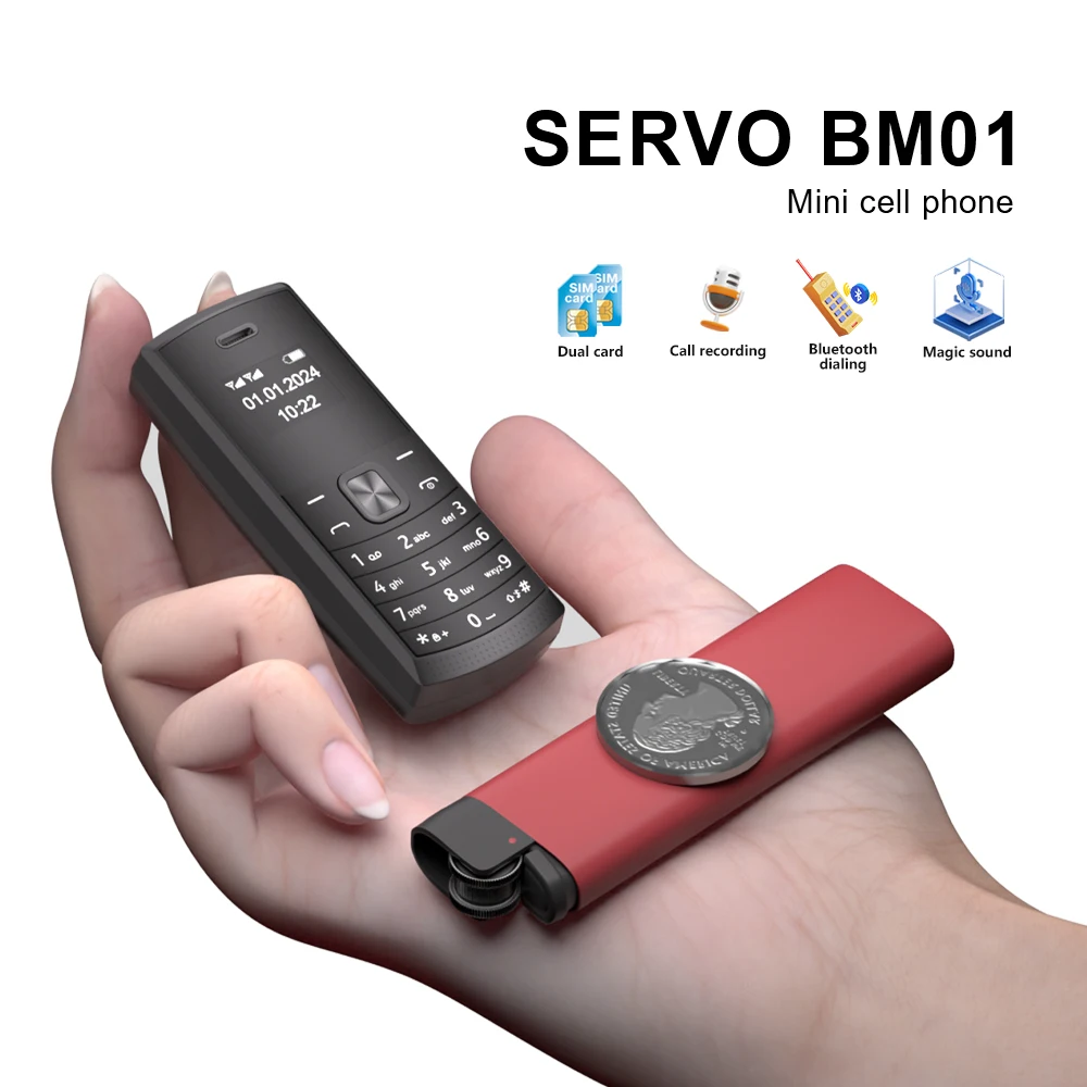 SERVO BM01 Mini Button Cell Phone Dual SIM Cards Bluetooth Speed Dialer Recording Magic Voice Blacklist Ultra Feature Phone