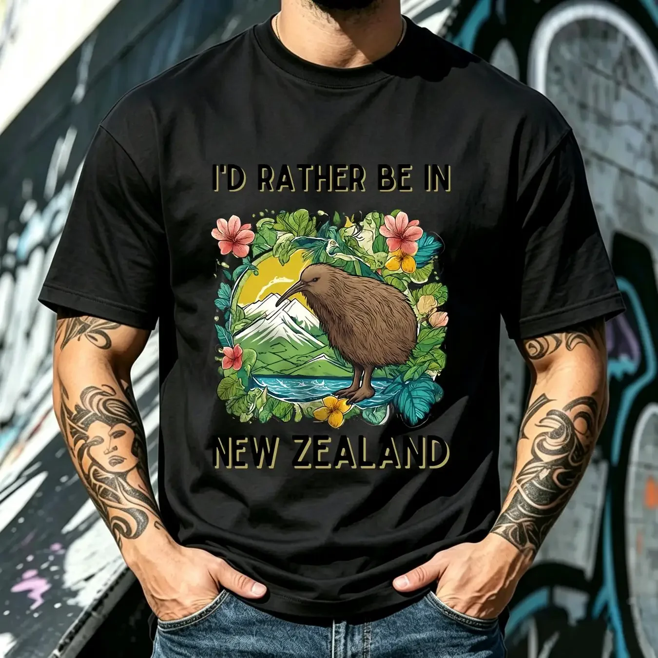 washed T Shirt Kiwi Bird I'd Rather be in New Zealand Trip Aotearoa Maori Vibes Cute NZ Wildlife Jersey long or short sleeves