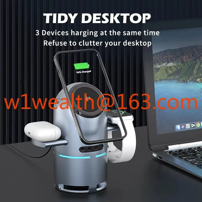 سمّاعات بلوتوث شاحن لاسلكي | قاعدة شحن سريعة 3 في 1 Qi 2.0 مع دوران يعمل باللمس وحاملات قابلة للسحب #5