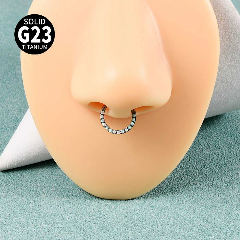 1PC G23 Titanium Micro Opal Septum Clicker Hinged Nose Hoop Ring Ear Tragus Cartilage Daith Helix Earring  Jewelry