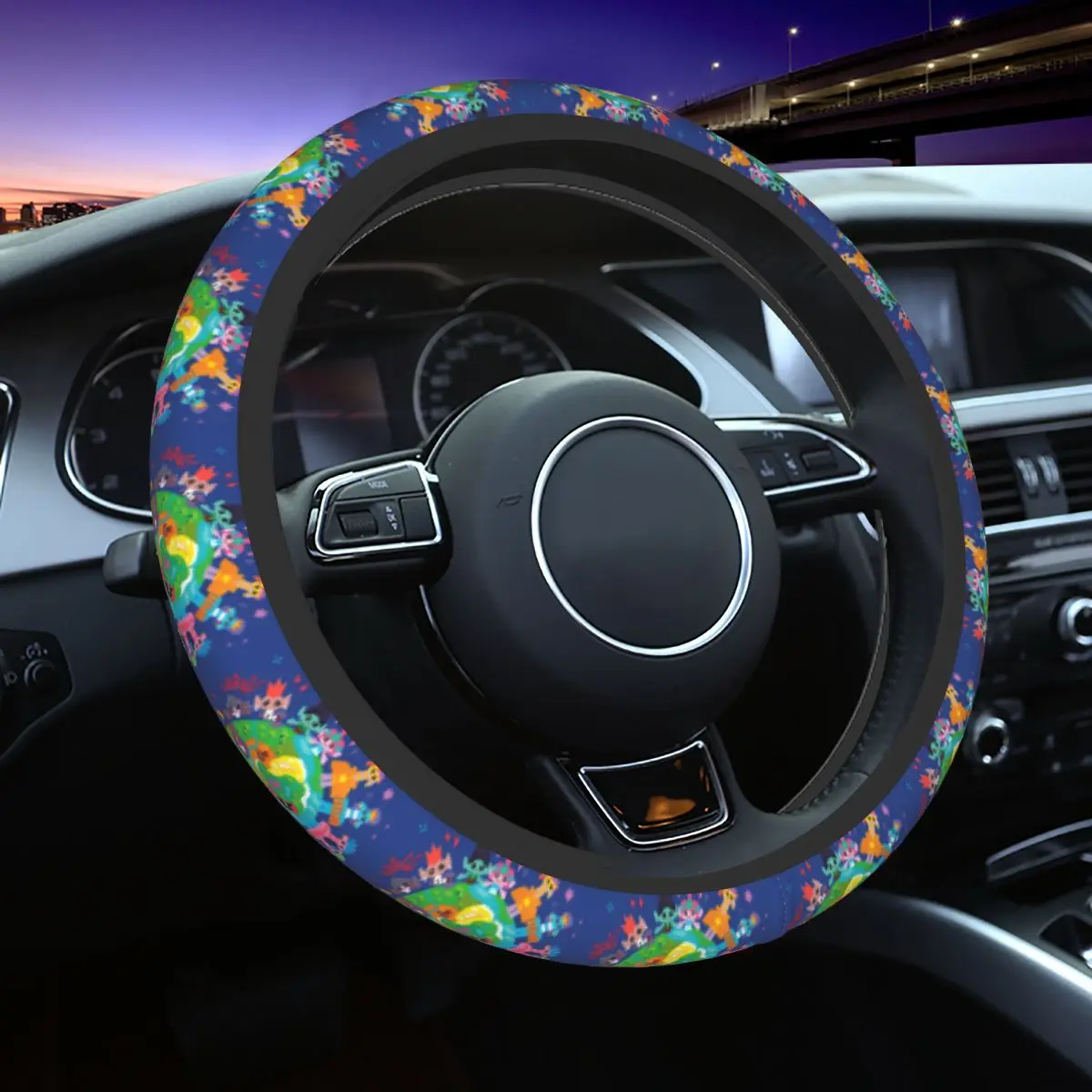 

Customized Trolls Wallpaper Cartoon Universal Steering Wheel Cover Fit for Sedan Car Steering Wheel Protector Auto Accessories
