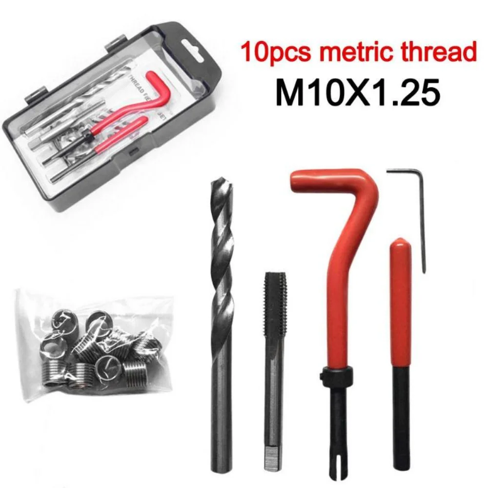 15pcs/set Helicoil Thread Repair Kit M10x1.0/1.25/1.5 w/10 Wire Thread Inserts for Vehicle Maintenance Tire Repair Tools