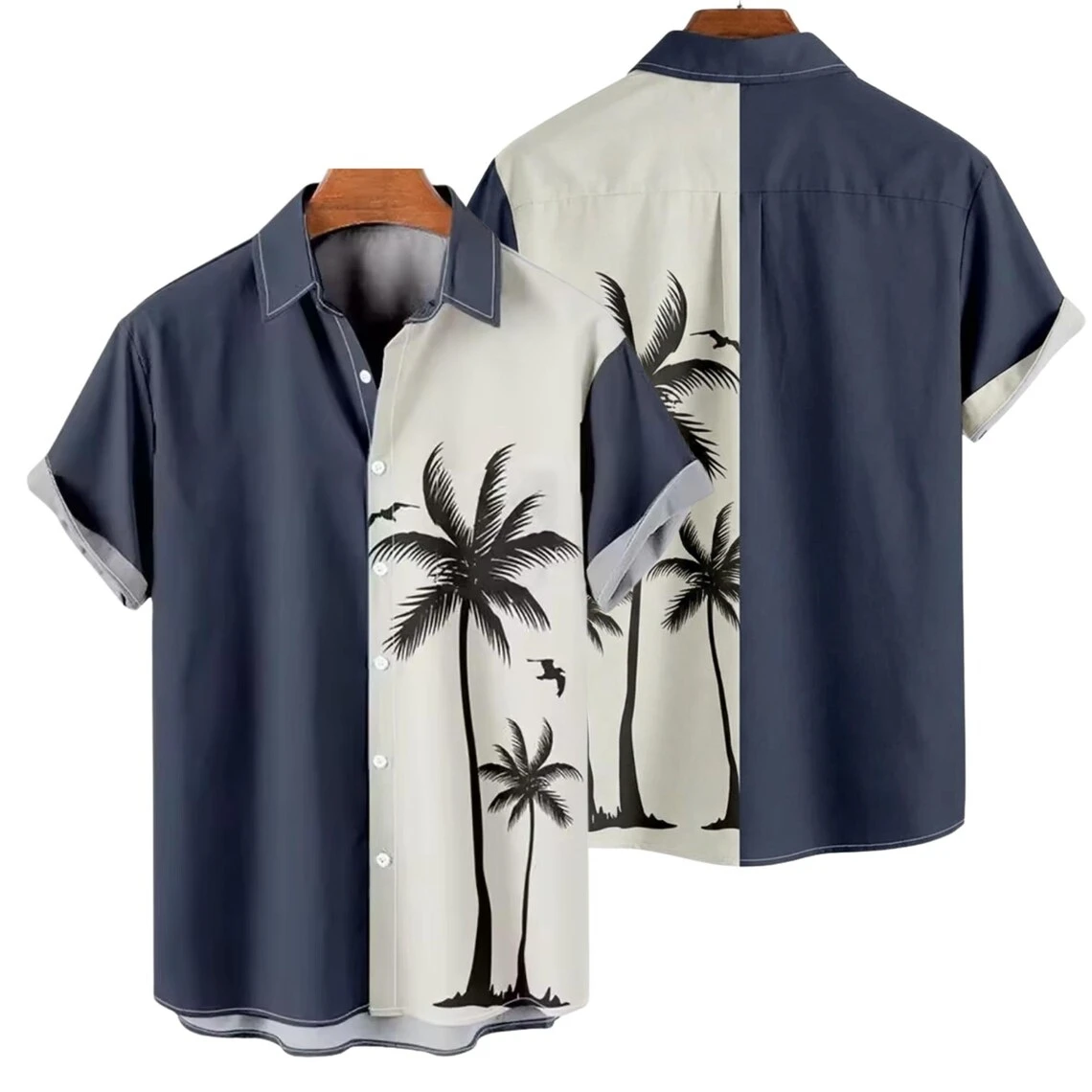 

Vintage Palm Tree And Guitar Print Shirt Men's Casual Retro Stripe Short Sleeve Shirt 2026 Summer Street Men Women Casual Camisa