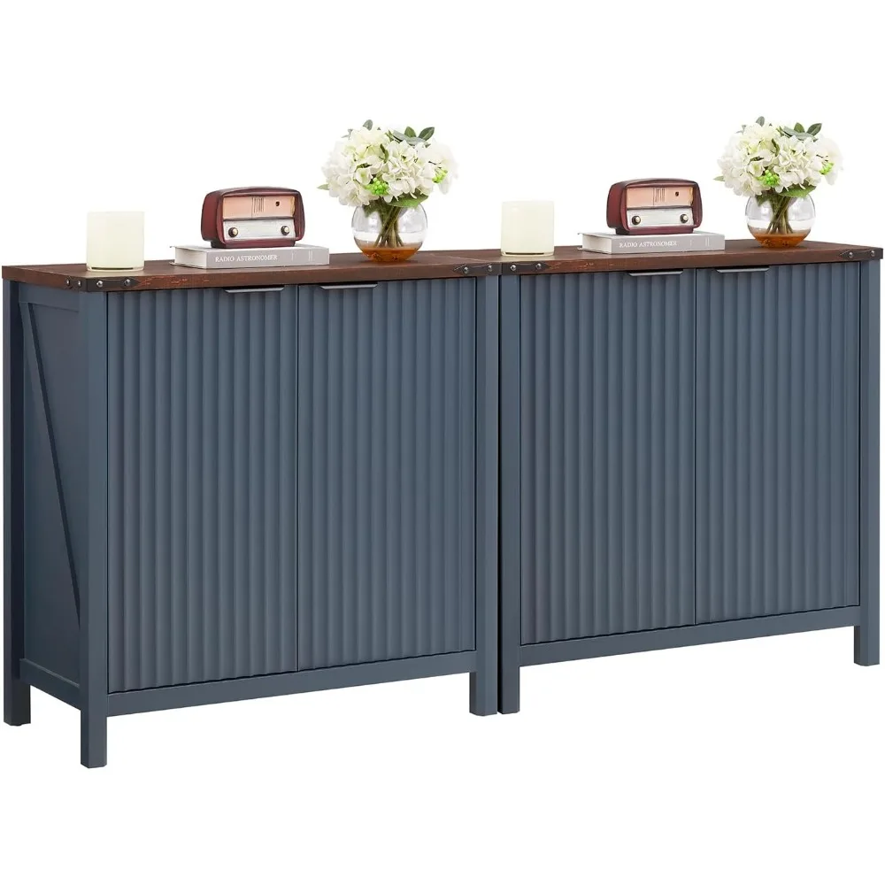 Pair of 32-Inch Modern Farmhouse Fluted Sideboards - Adjustable Shelving Storage Cabinets for Coffee Bars and Entryways