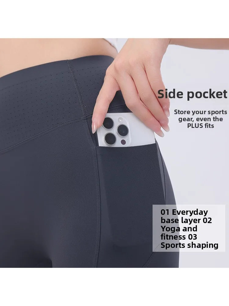 아이스 실크 5부 아크스킨 요가 팬츠 여성 여름 얇은 하이웨이스트 뱃살 보정 힙업 사이클링 팬츠