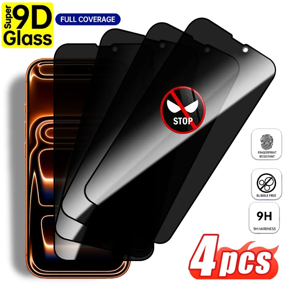 

4Pcs Full Cover Privacy Tempered Glass for iPhone 17/16/15/14/Pro Max/Air/13/12/11/Pro/16e/17e/15/14/Plus 9H Screen Protector
