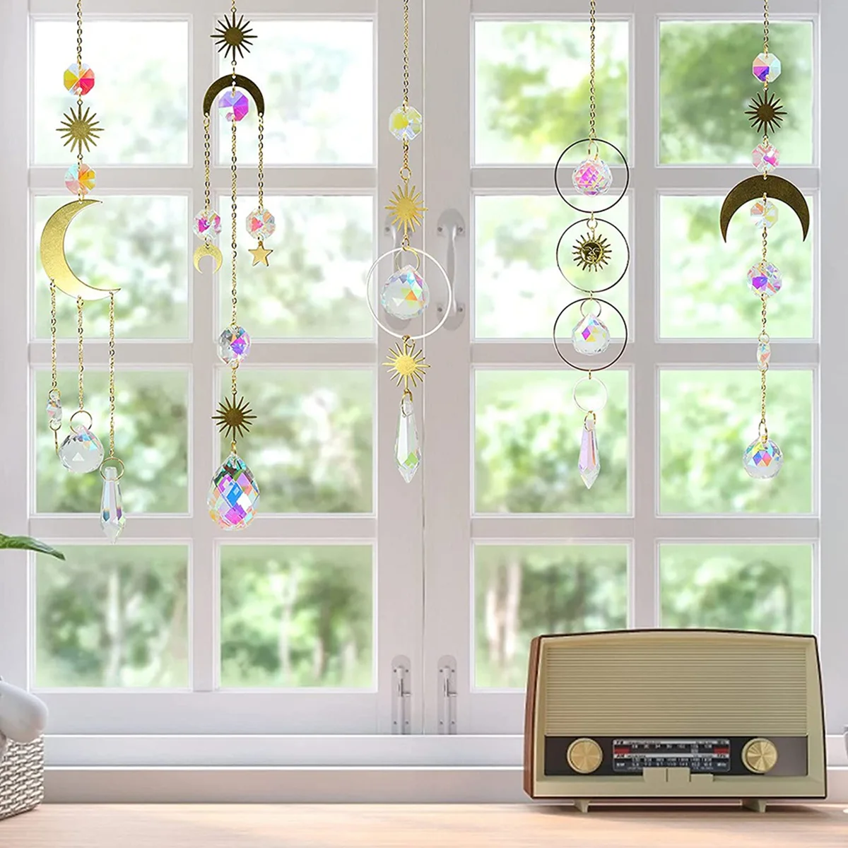 6Pieces Colorful Crystals Suncatcher Hanging Sun Catcher with Chain Pendant Ornament Crystal Balls for Window Garden