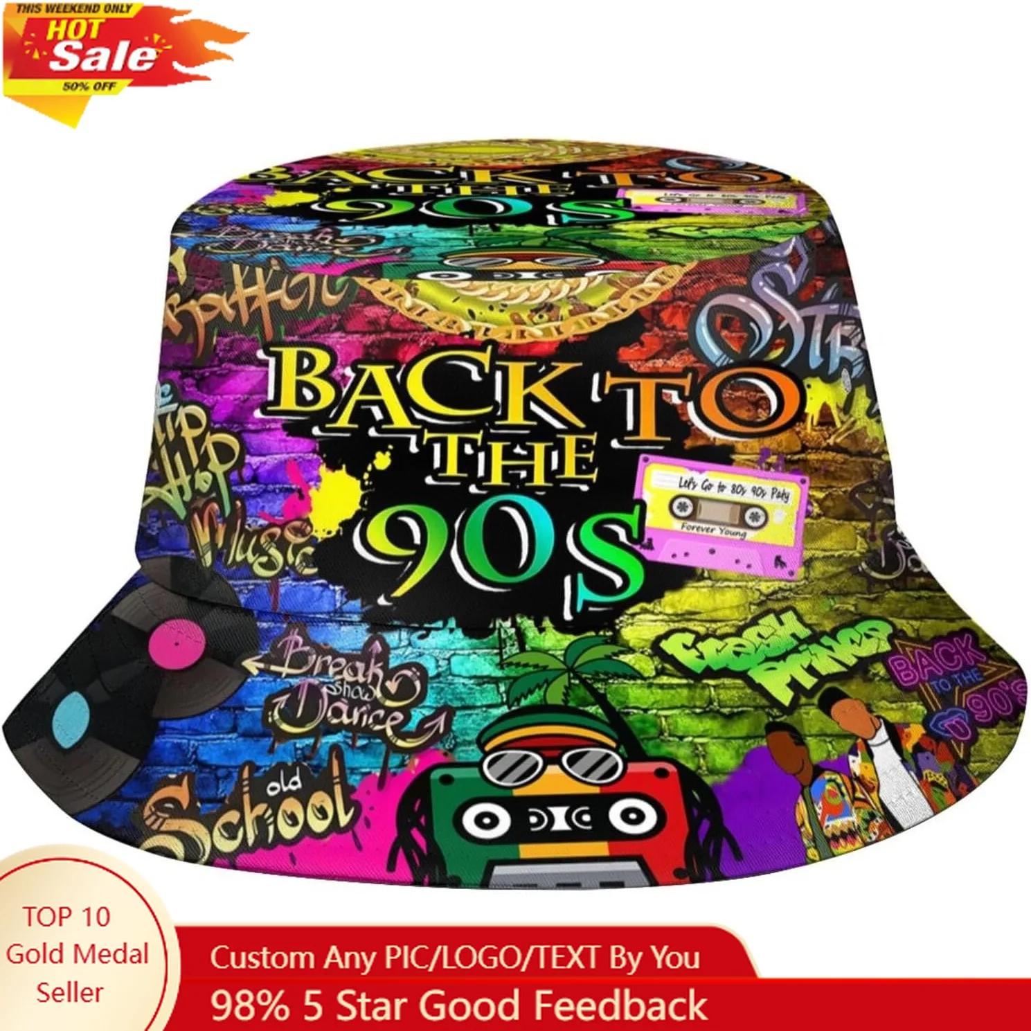 

Fashion Retro 80s 90s Bucket Hats for Women Men Rave Festival Party Outfit