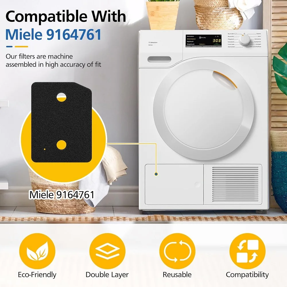 4 عبوات من فلتر القاعدة لمجفف Miele T1، 9164761، مضخة حرارية، مرشح مجفف ملابس، إسفنجة رغوة لينت ركلة القدم