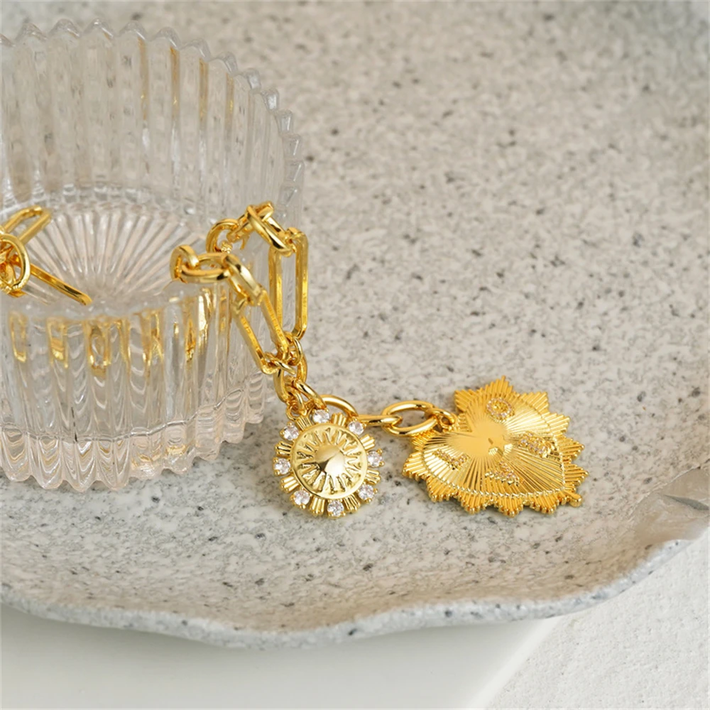 Chunky Gold Color Heart Pendants Necklace Sun Flower Necklaces for Women Aesthetic Jewelry Hip Hop Zircon Choker Christmas Gift