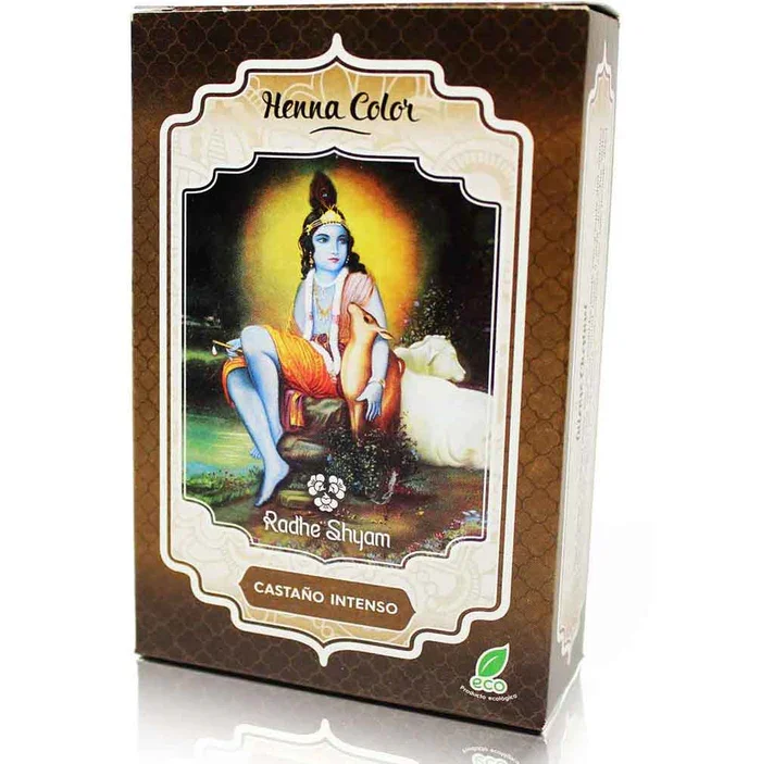 🌰 Radhe Shyam Henna Castaño Intenso en Polvo 100g | Tinte Vegetal Natural para el Cabello 🌿 Sin Amoníaco ✨ Cobertura de Canas y Brillo Natural