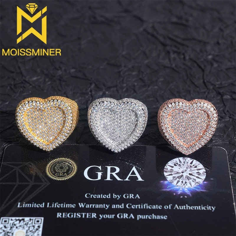 

S925 Silvery Moissanite Love heart Ring For Men And Women Iced Out high-end Hip Hop Jewelry Pass Diamonds Tester With GRA